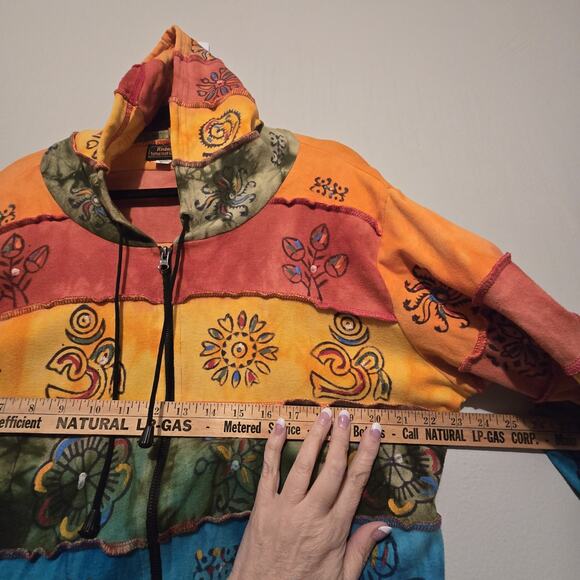 Rising Int'l Rainbow Floral Patchwork Hoodie Sweatshirt Womens XL Hippie Boho - Picture 6 of 9
